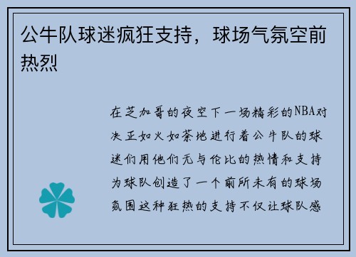 公牛队球迷疯狂支持，球场气氛空前热烈